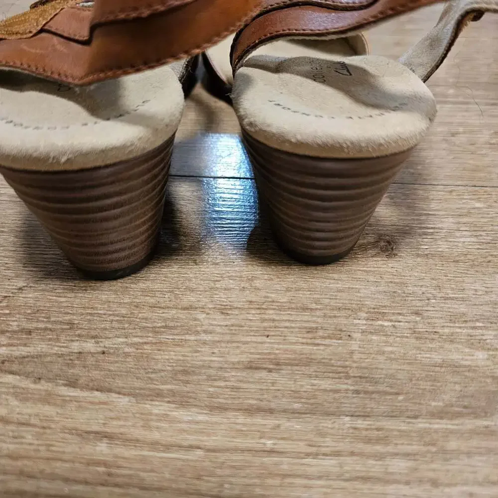 Clarks Collection Womens 10 M Brown Leather Mary Jane Comfort Heel Shoes
